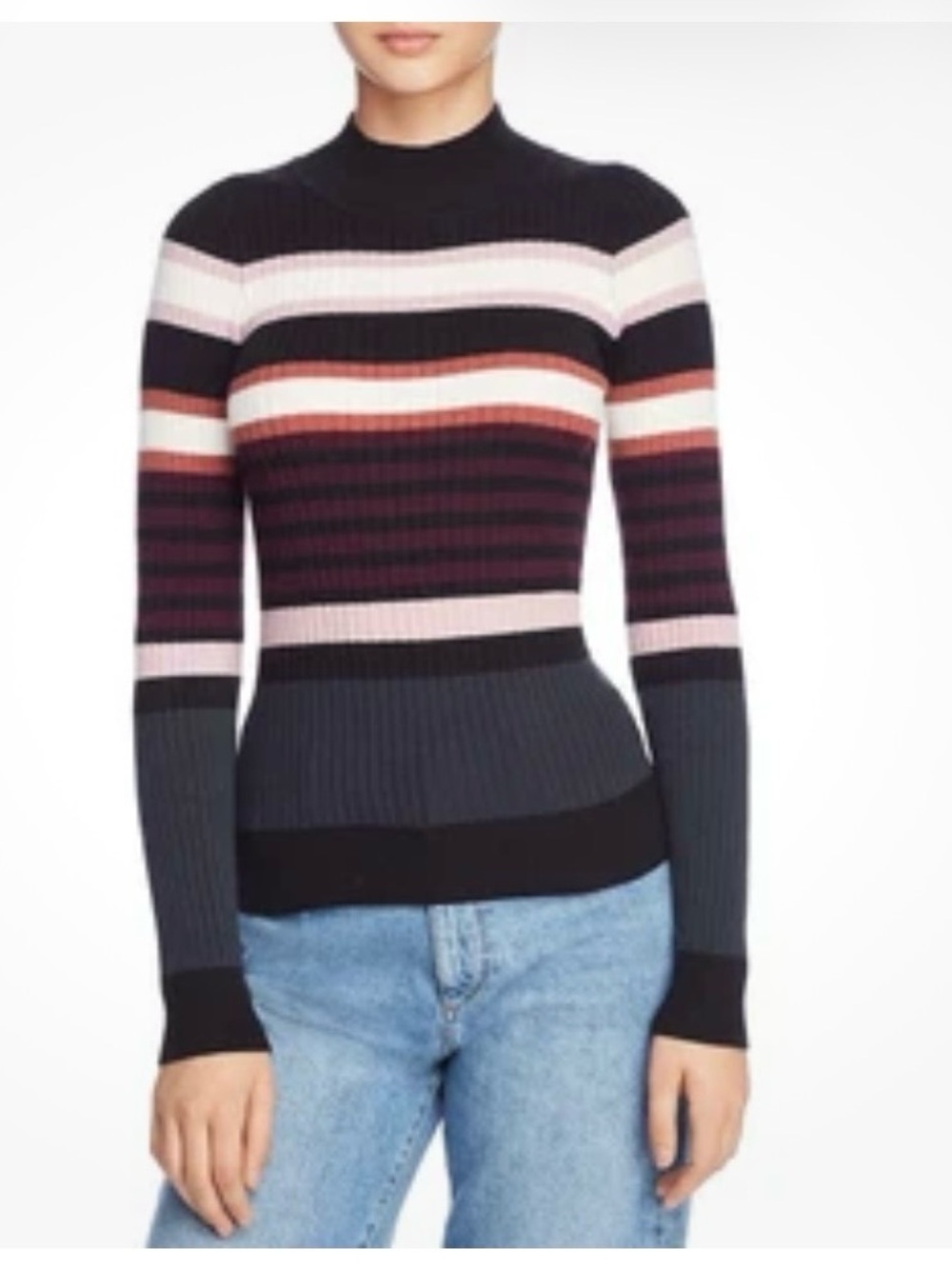Heartloom Striped Ribbed Turtleneck Sweater - Black, Pink, Red, Cream